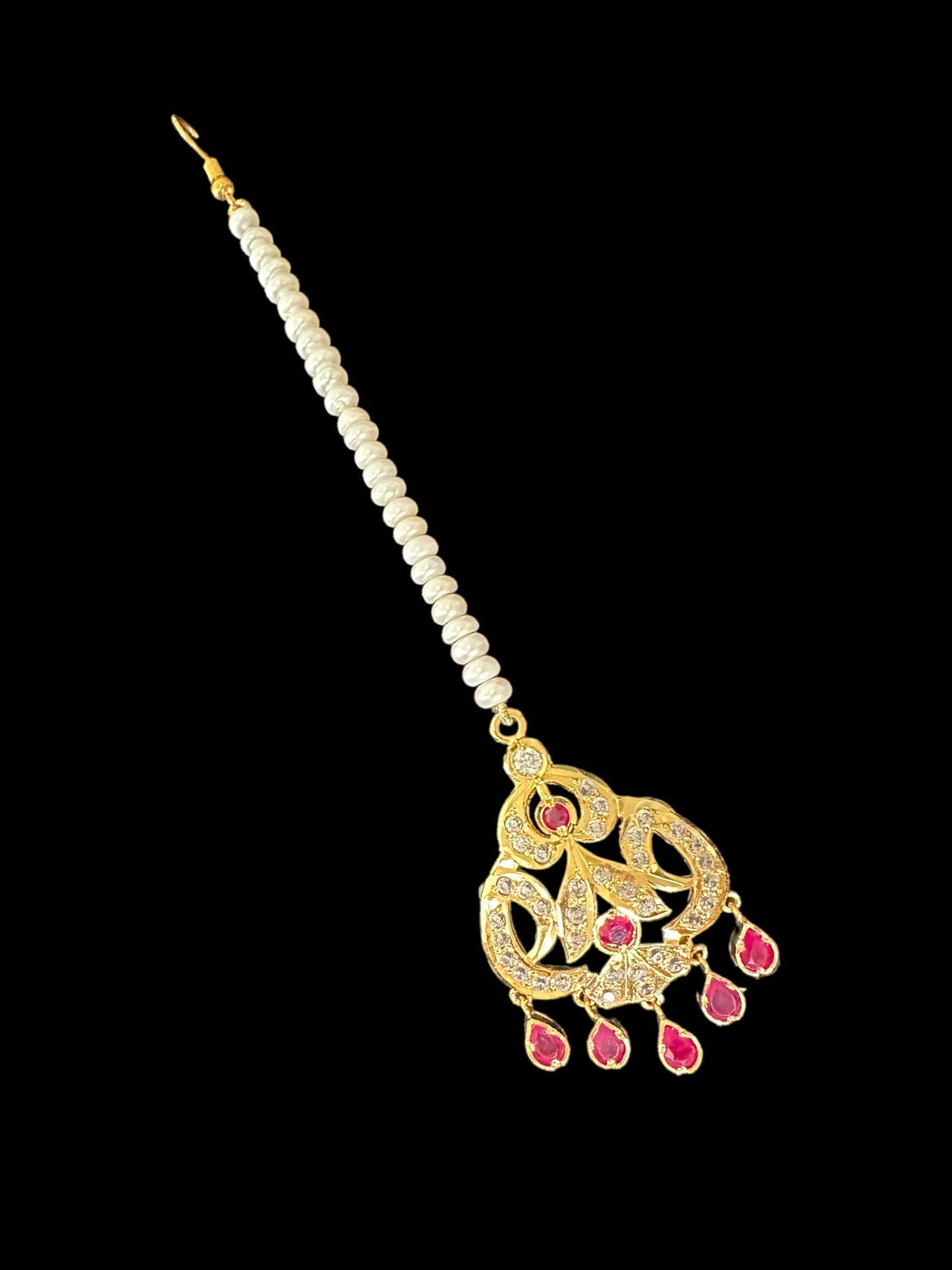 Ruby and zircon gold plated silver tika ( SHIPS IN 5 WEEKS )