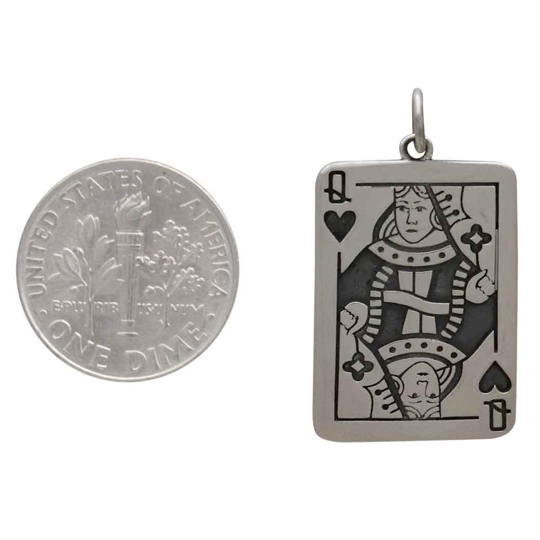 Queen of Hearts Sterling Silver Necklace – Playing Card Pendant on 18" Chain