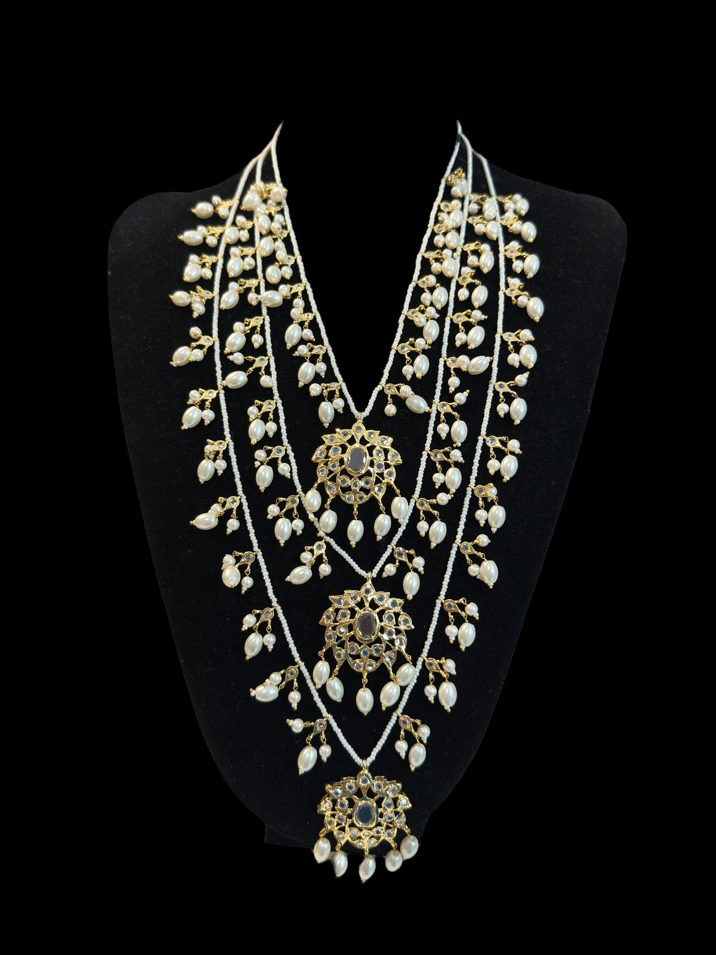 SAT104 Farmana three layer Hyderabadi necklace in pearls  ( READY TO SHIP )