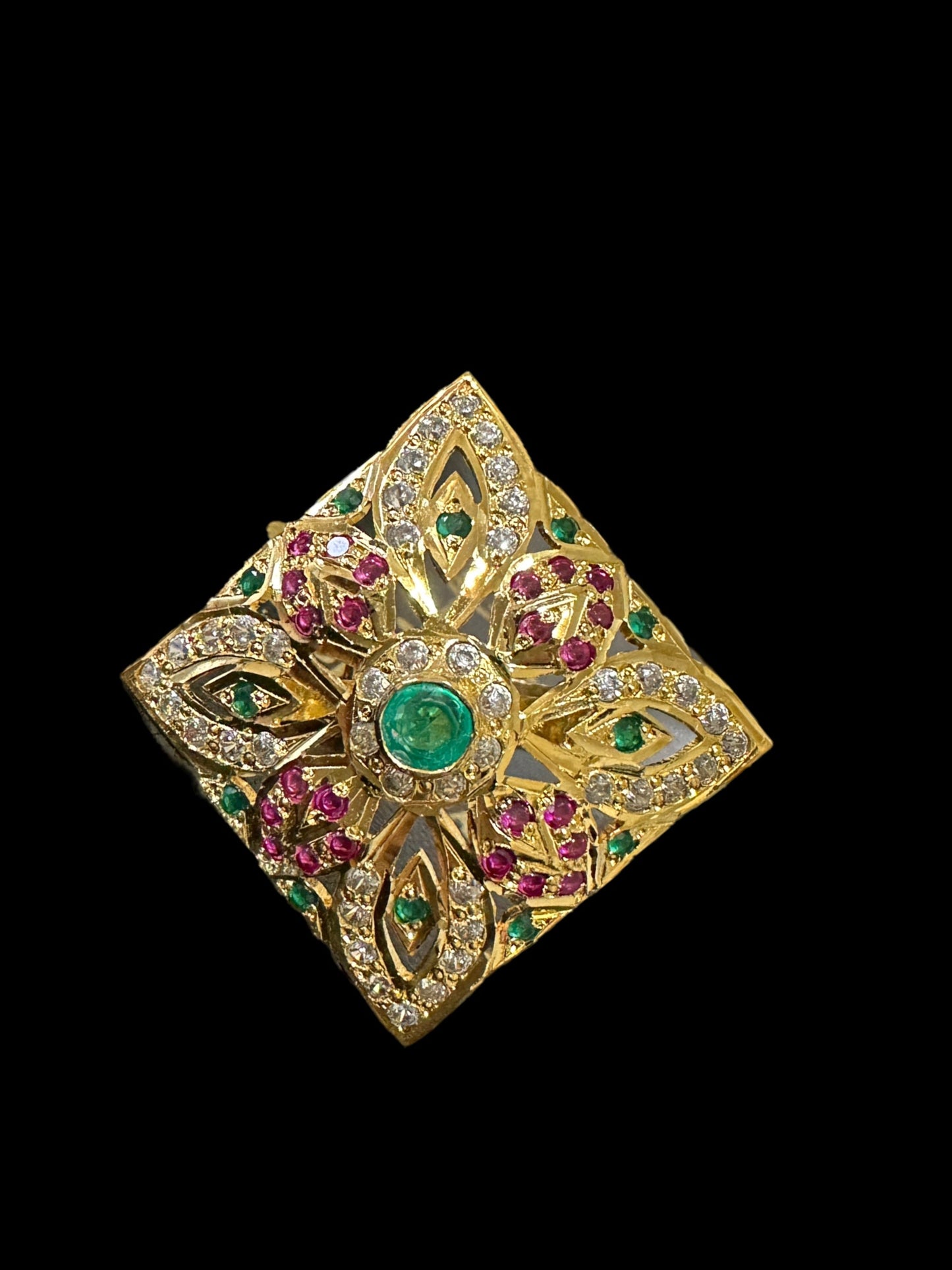 Ruby emerald gold plated silver ring ( SHIPS IN 5 WEEKS )