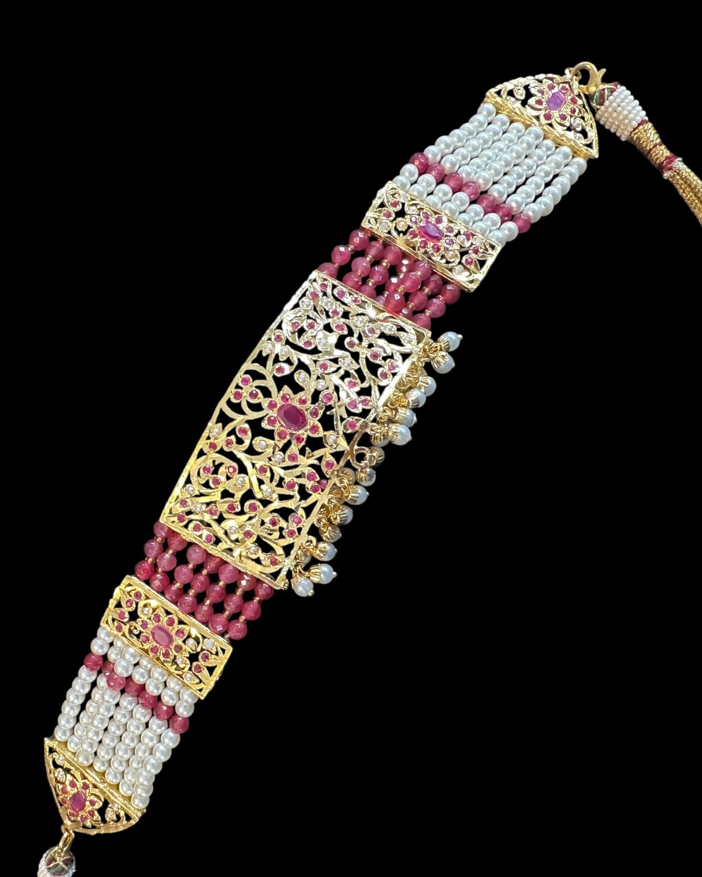 C570 Gold plated jadau choker in Ruby pearls ( READY TO SHIP )