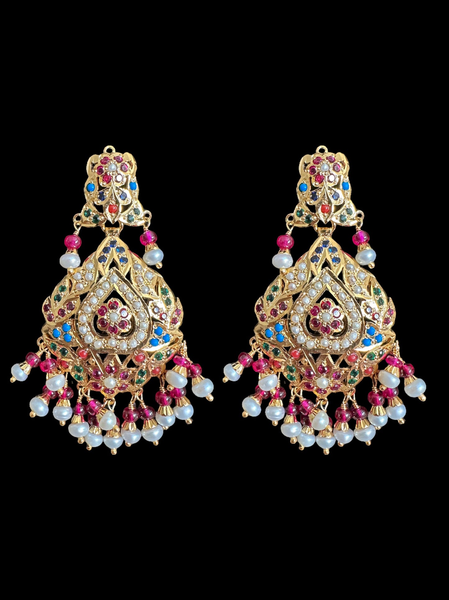 Gold plated jadau silver pendant set in navratan  ( SHIPS IN 5 WEEKS )