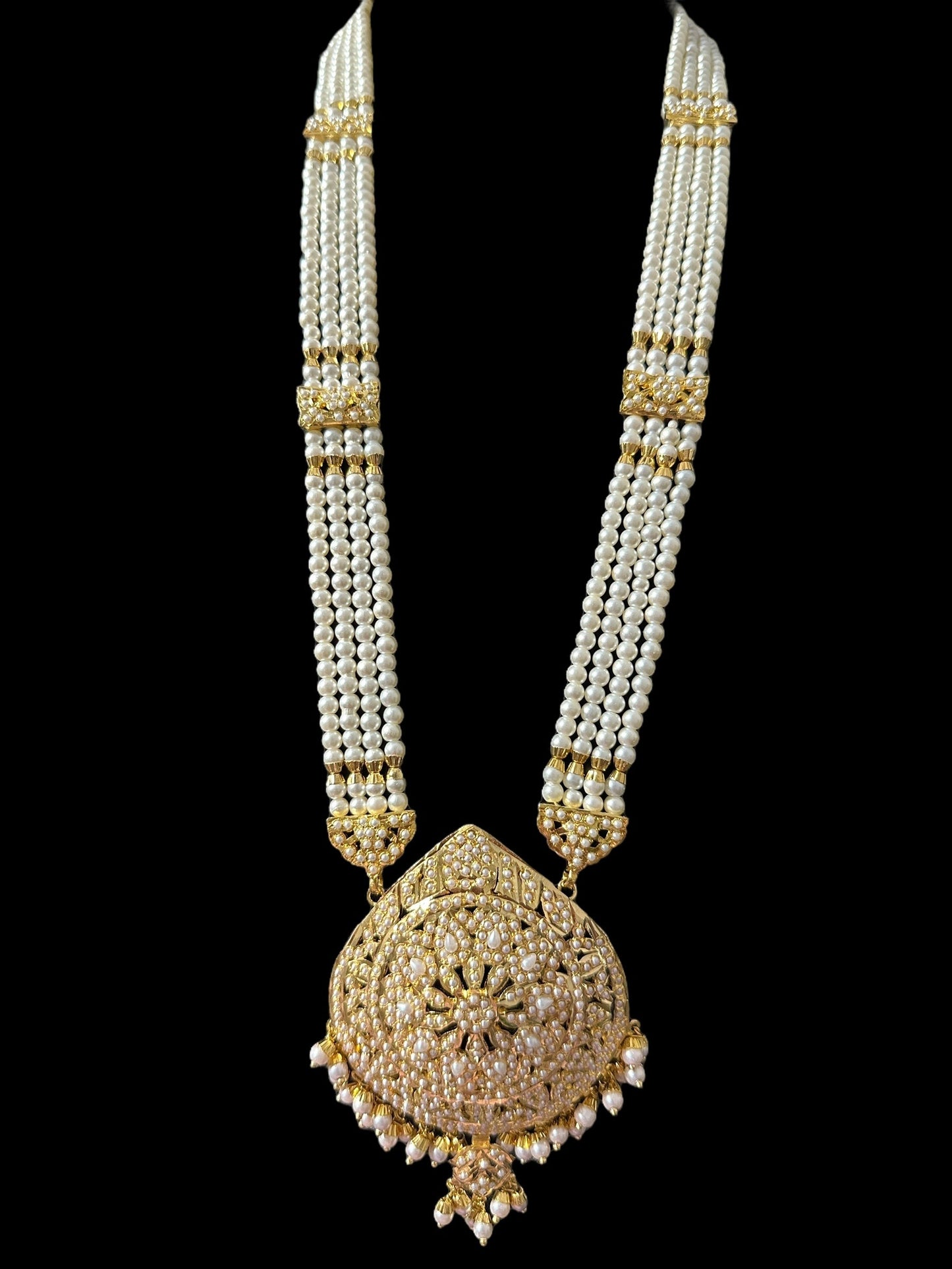 DLN129 jadau rani haar in pearls with earrings tika ( READY TO SHIP )