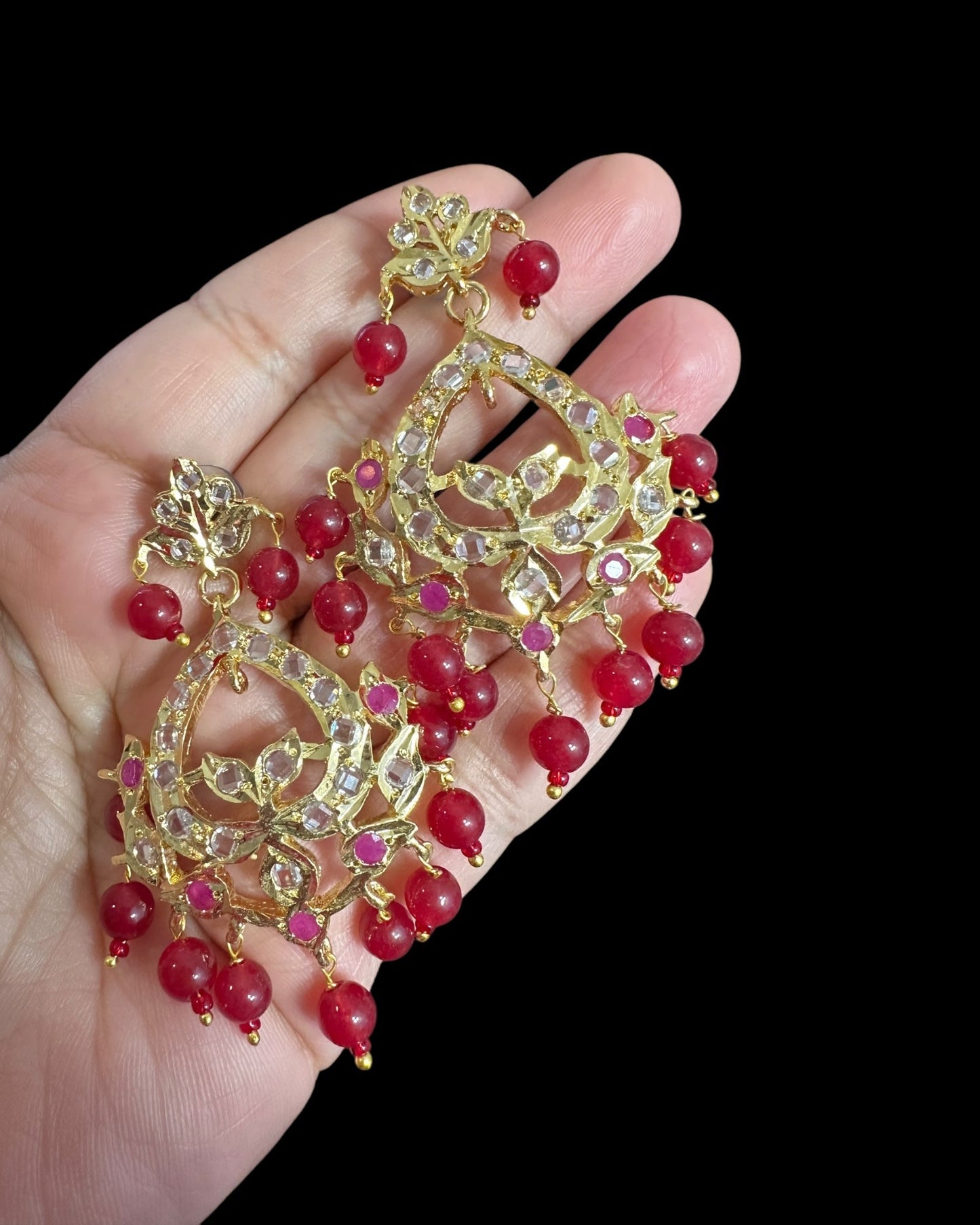 DER745 Dina hyderabadi Ruby Chandbali  ( READY  TO SHIP )