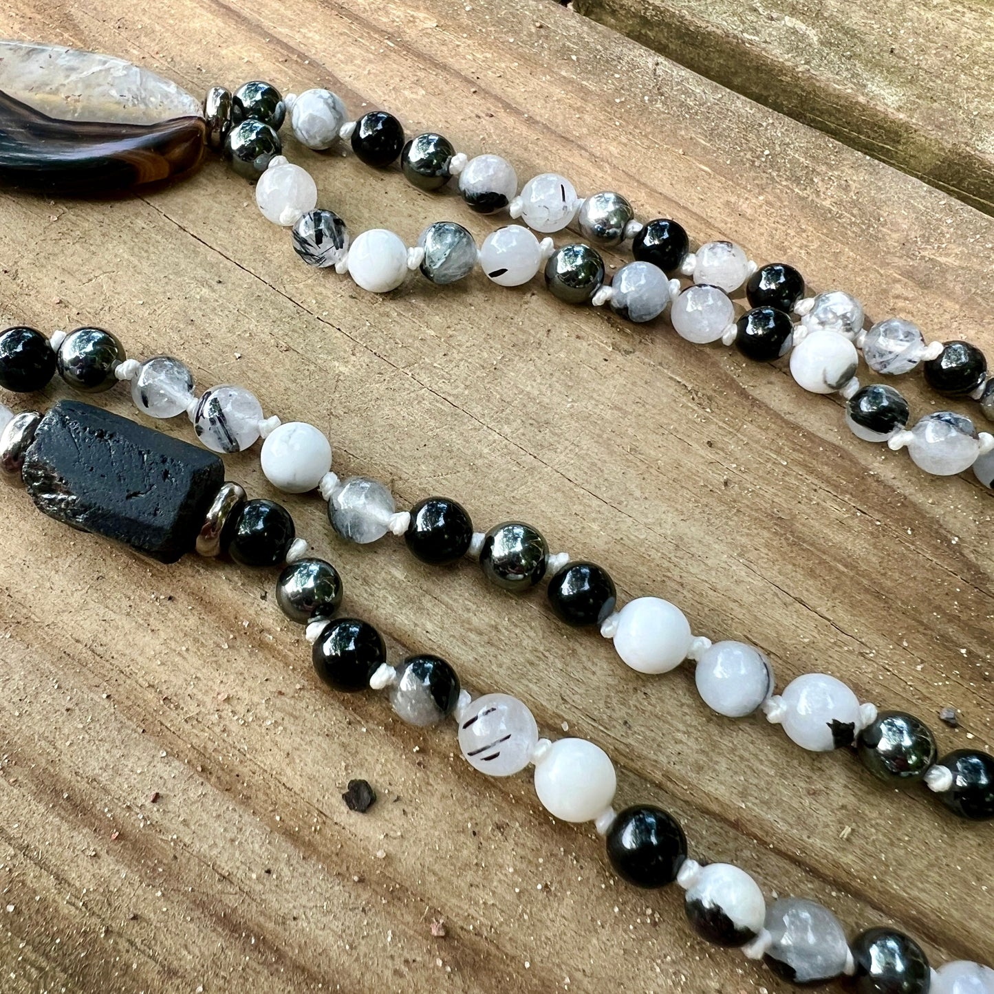 Yin Yang Meditation Mala – Onyx, Howlite & Tourmaline Quartz