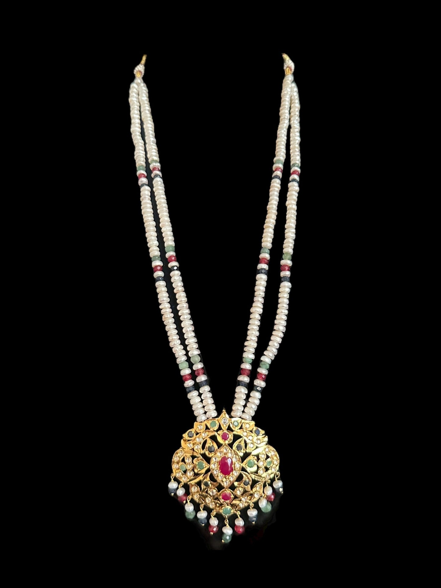 DLN121 Moissanite with Ruby emerald sapphire long set with earrings ( READY TO SHIP )