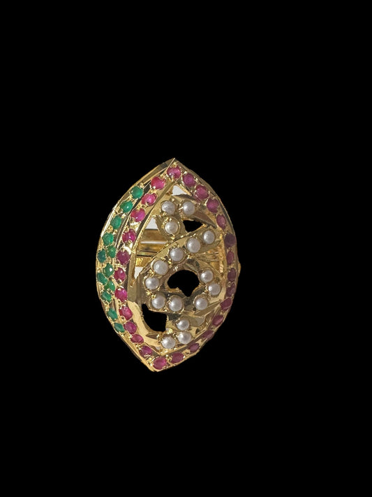 Koyal oval ruby emerald jadau ring ( READY TO SHIP )