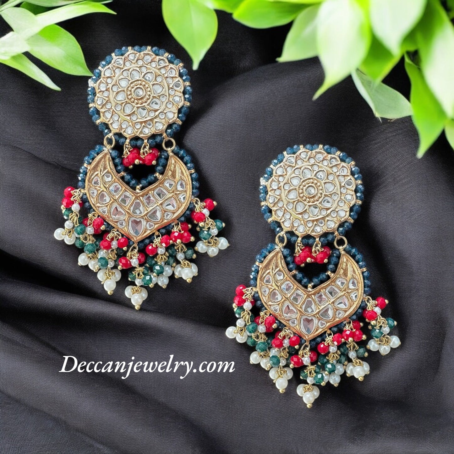 DER639  Sapphire ruby emerald thapa kundan earrings ( READY TO SHIP )