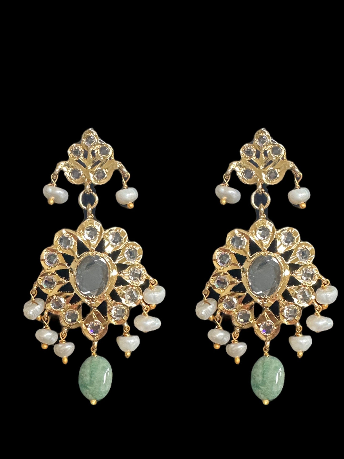SAT90 GOLD PLATED SATLADA WITH FRESH WATER PEARLS AND EMERALD BEADS ( READY TO SHIP )
