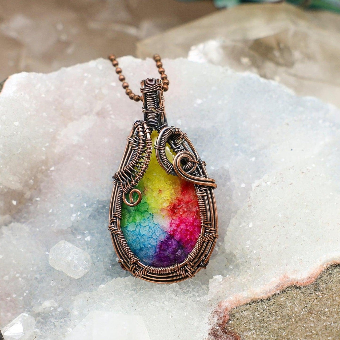Agate Chakra Wire Wrap Crystal Pendant