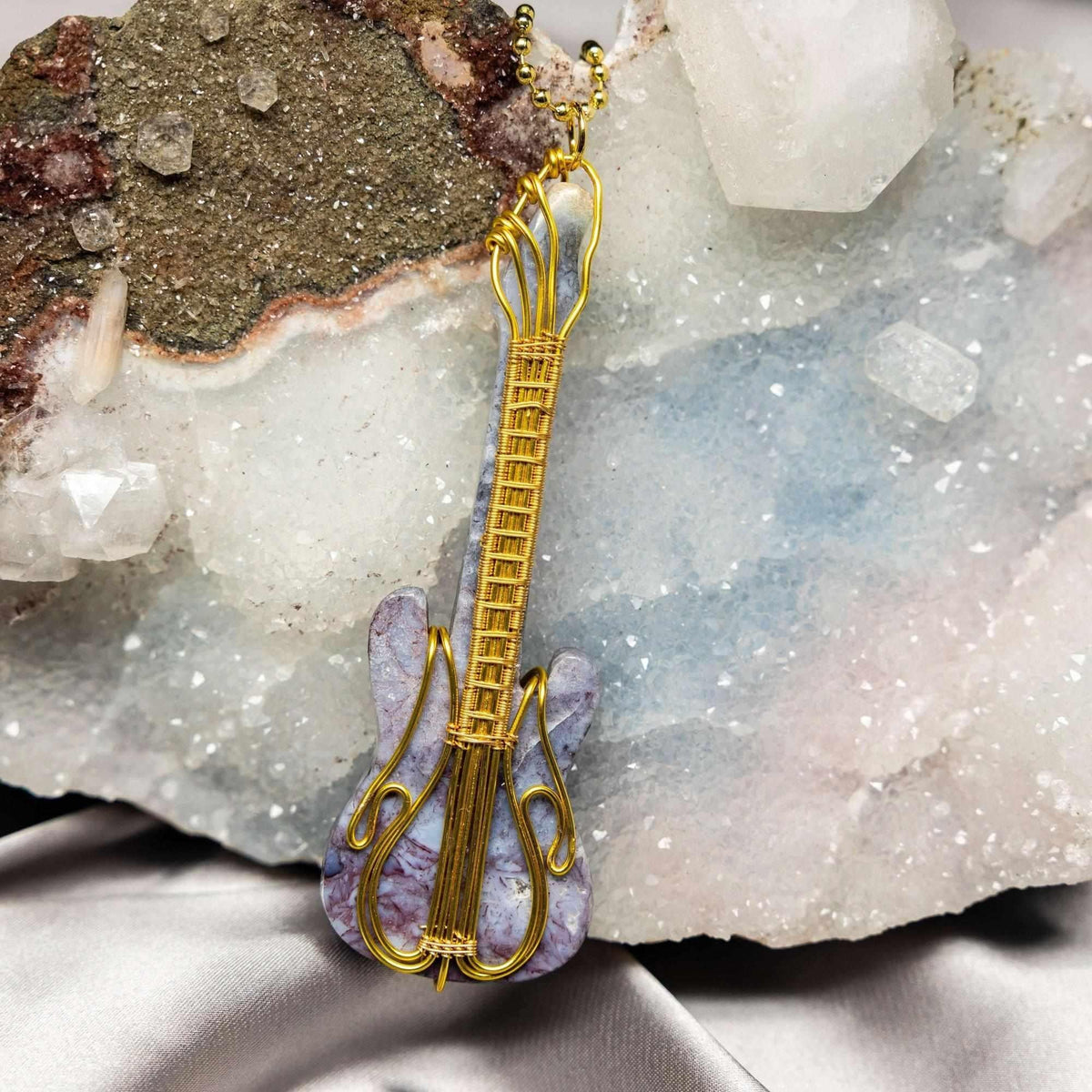Agate Crystal Wire Wrapped Guitar Pendant in Copper