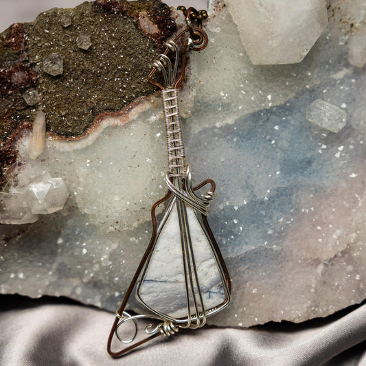 Agate Crystal Wire Wrapped Modern Guitar Pendant in Copper