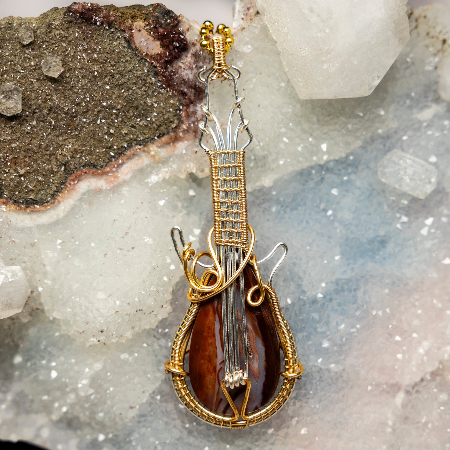 Agate "Guitar" Wire Wrap Crystal Pendant