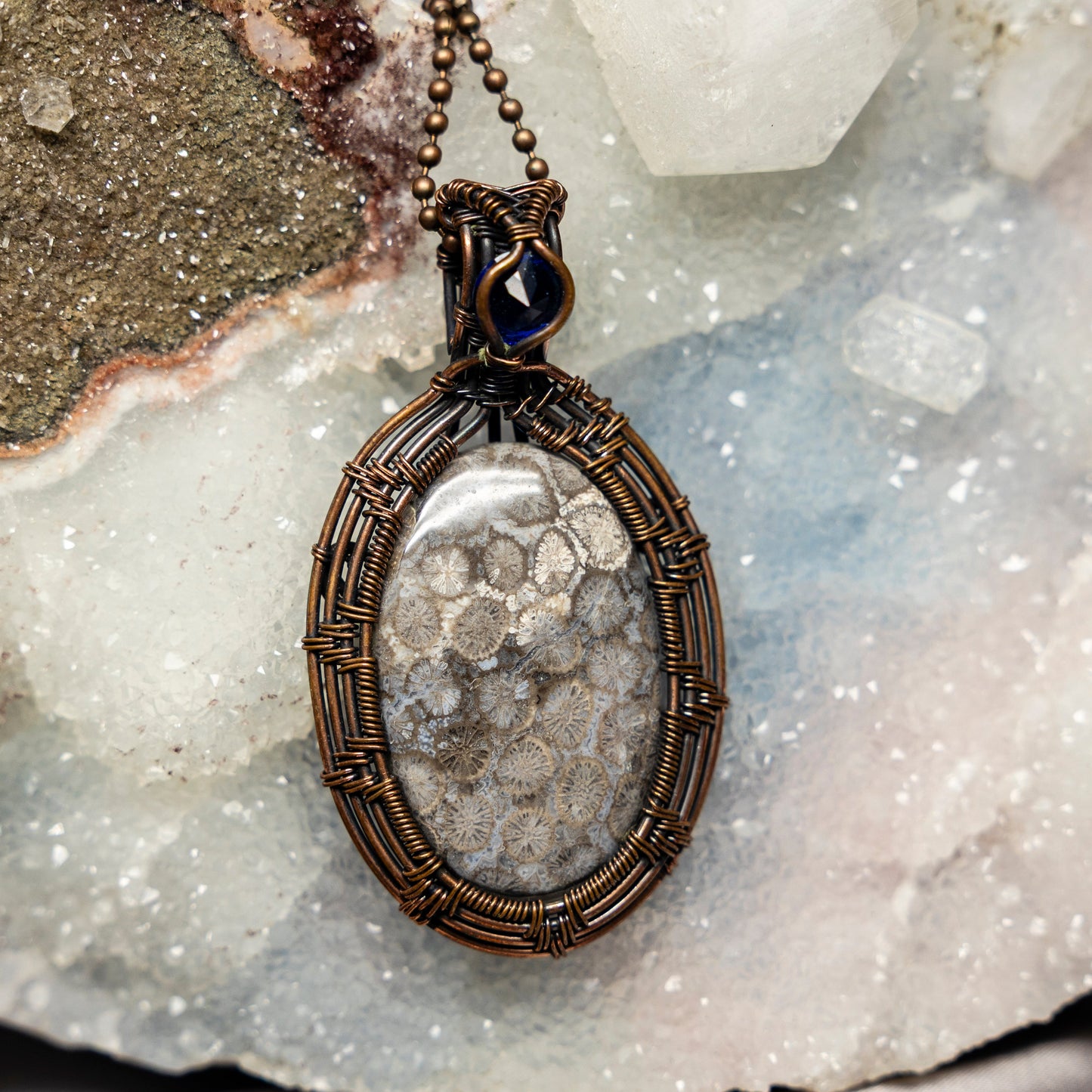 Agatized Coral Wire Wrap Crystal Pendant