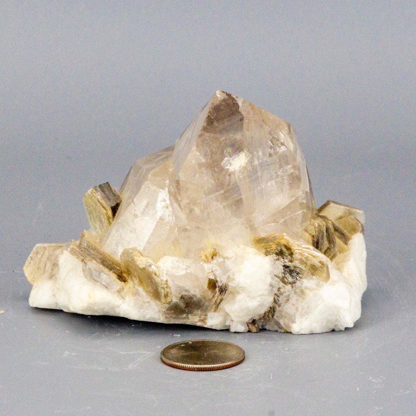 Amazing Clear Quartz Cluster with Book Muscovite (Mica) On Calcite "Rare AAAA+"