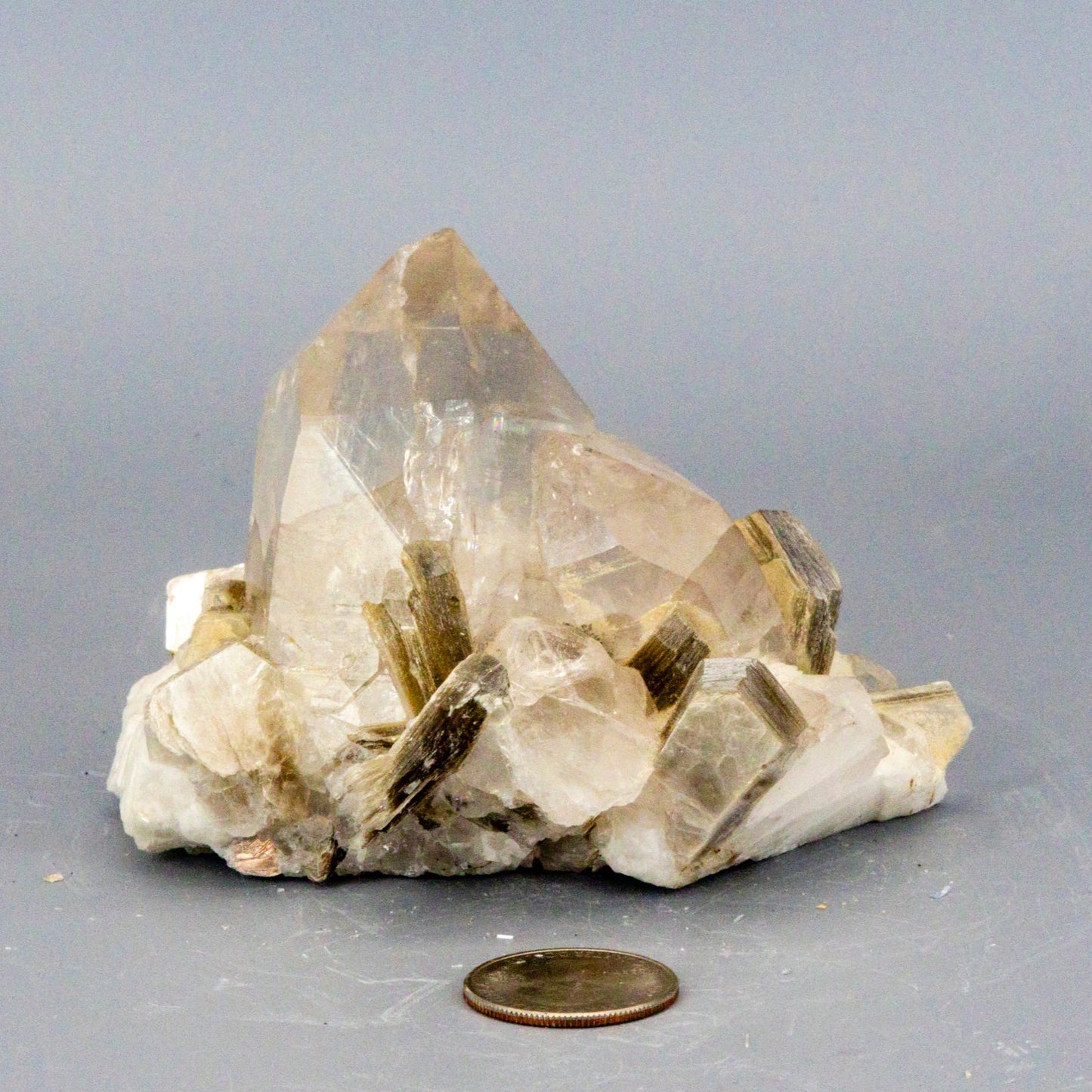 Amazing Clear Quartz Cluster with Book Muscovite (Mica) On Calcite "Rare AAAA+"