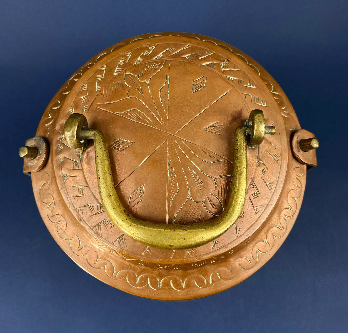 Antique 19th-century Copper and Brass Turkish 4 Stacking Bowls Lunch Box with Handle. Vintage Gifts.