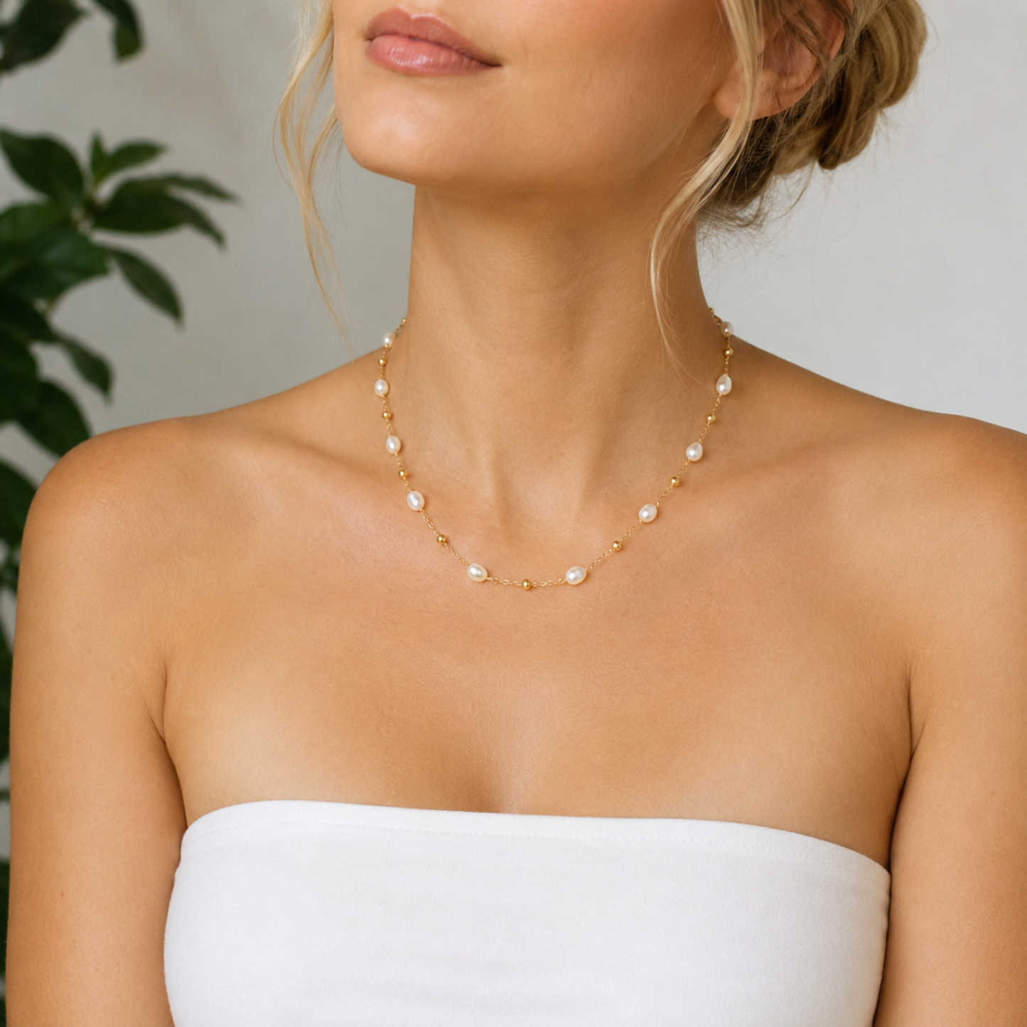 Ashley Freshwater Pearl Necklace - Waterproof Steel