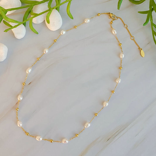 Ashley Freshwater Pearl Necklace - Waterproof Steel