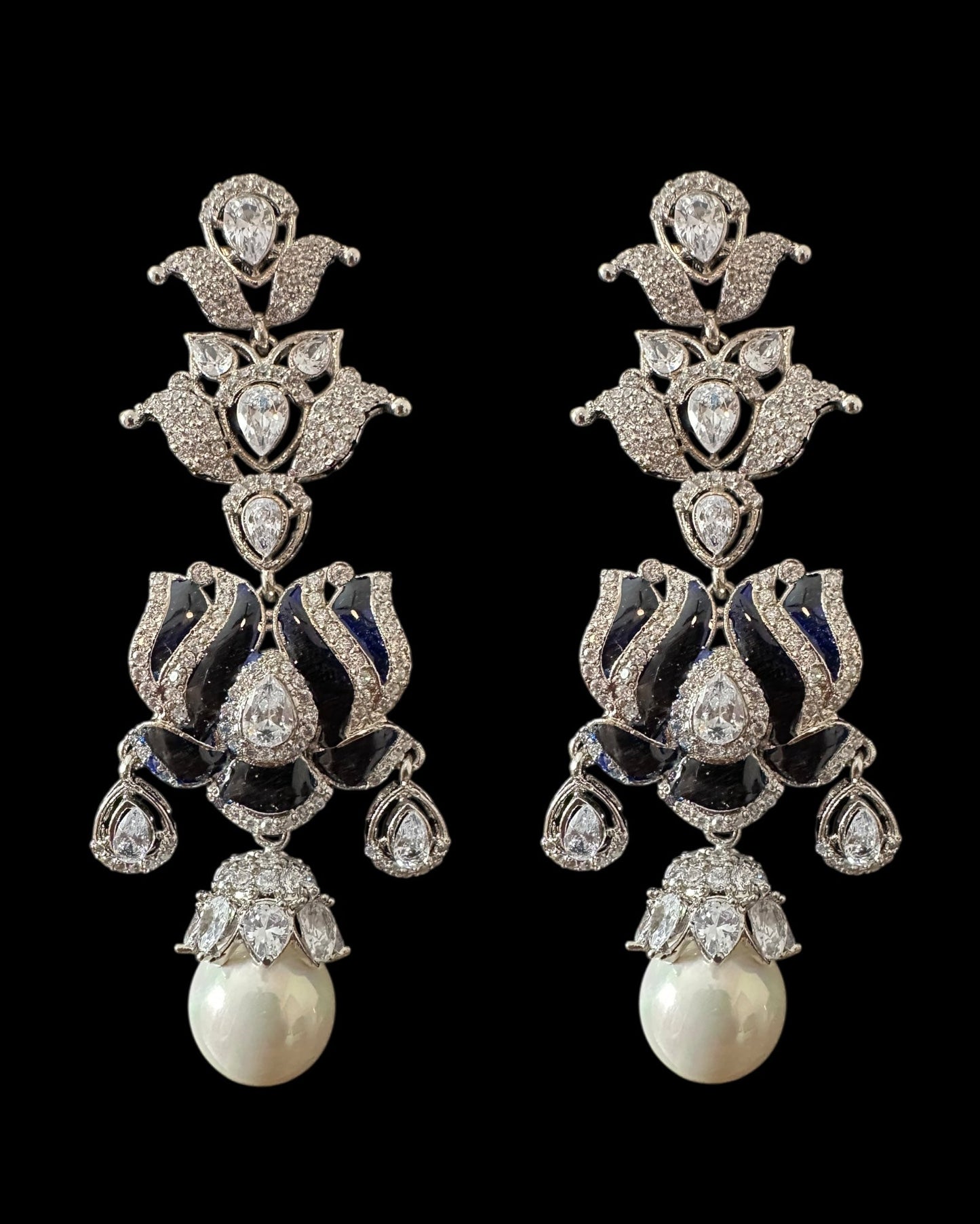 DER810 Lotus Cz earrings -Blue  ( READY TO SHIP )