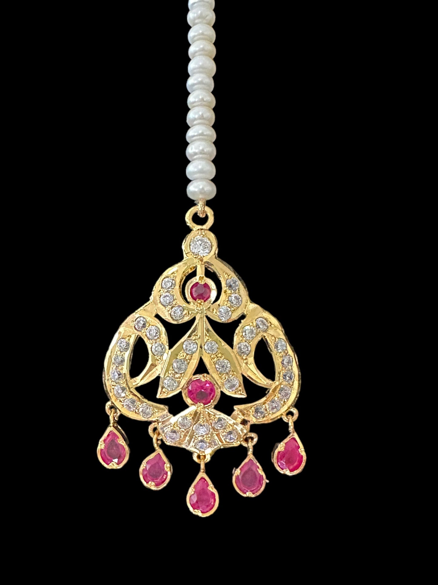 Ruby and zircon gold plated silver tika ( SHIPS IN 5 WEEKS )