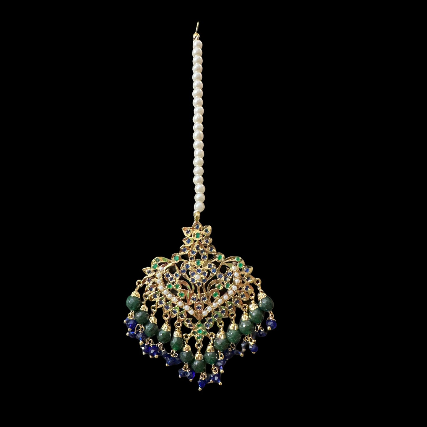 DJET58 Afreen emerald sapphire  earrings tika ( READY TO SHIP  )