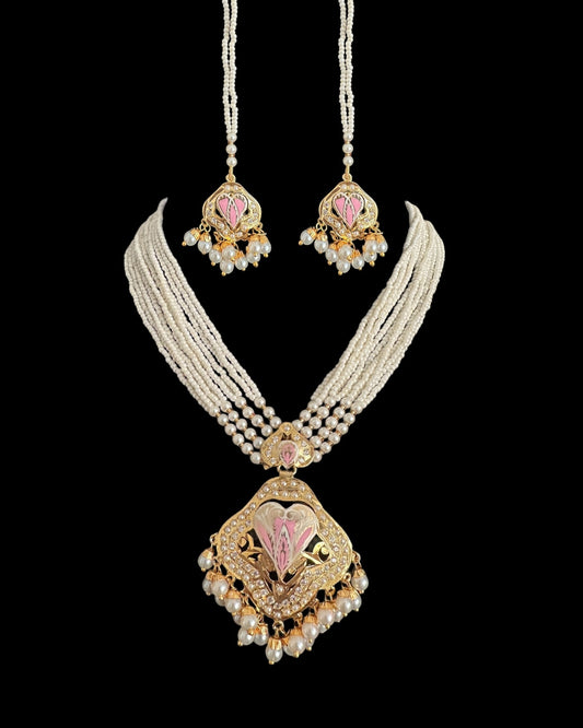 DNS192 punjabi Jadau necklace  set - pink &pearl    (READY TO SHIP)