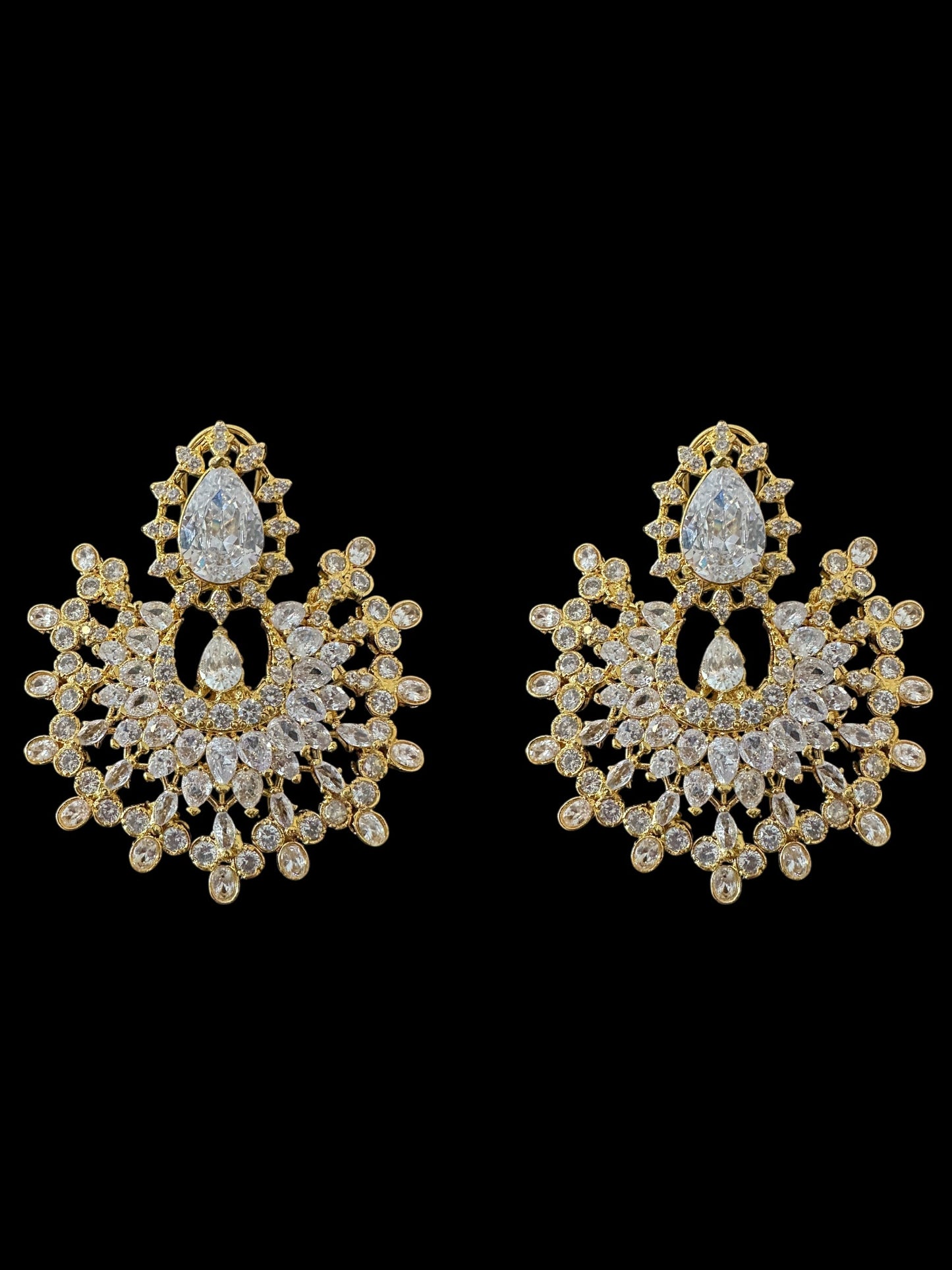 DJET97 Subhana gold plated chandbali earrings tika set  -clear  ( READY TO SHIP )