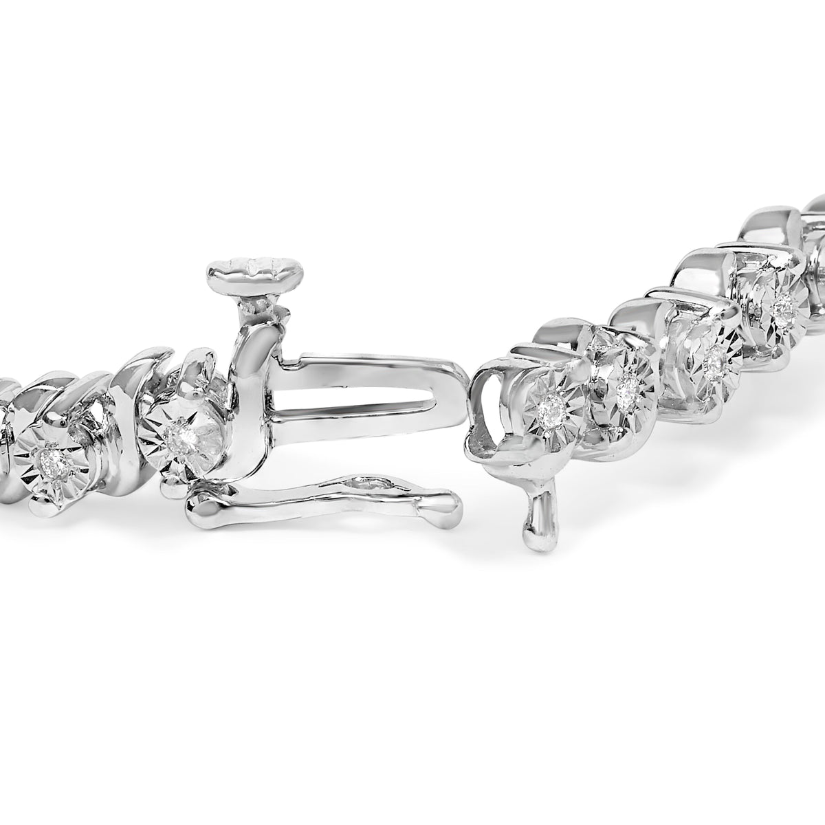 .925 Sterling Silver 1/4 Cttw Diamond Station and S Link Bracelet
