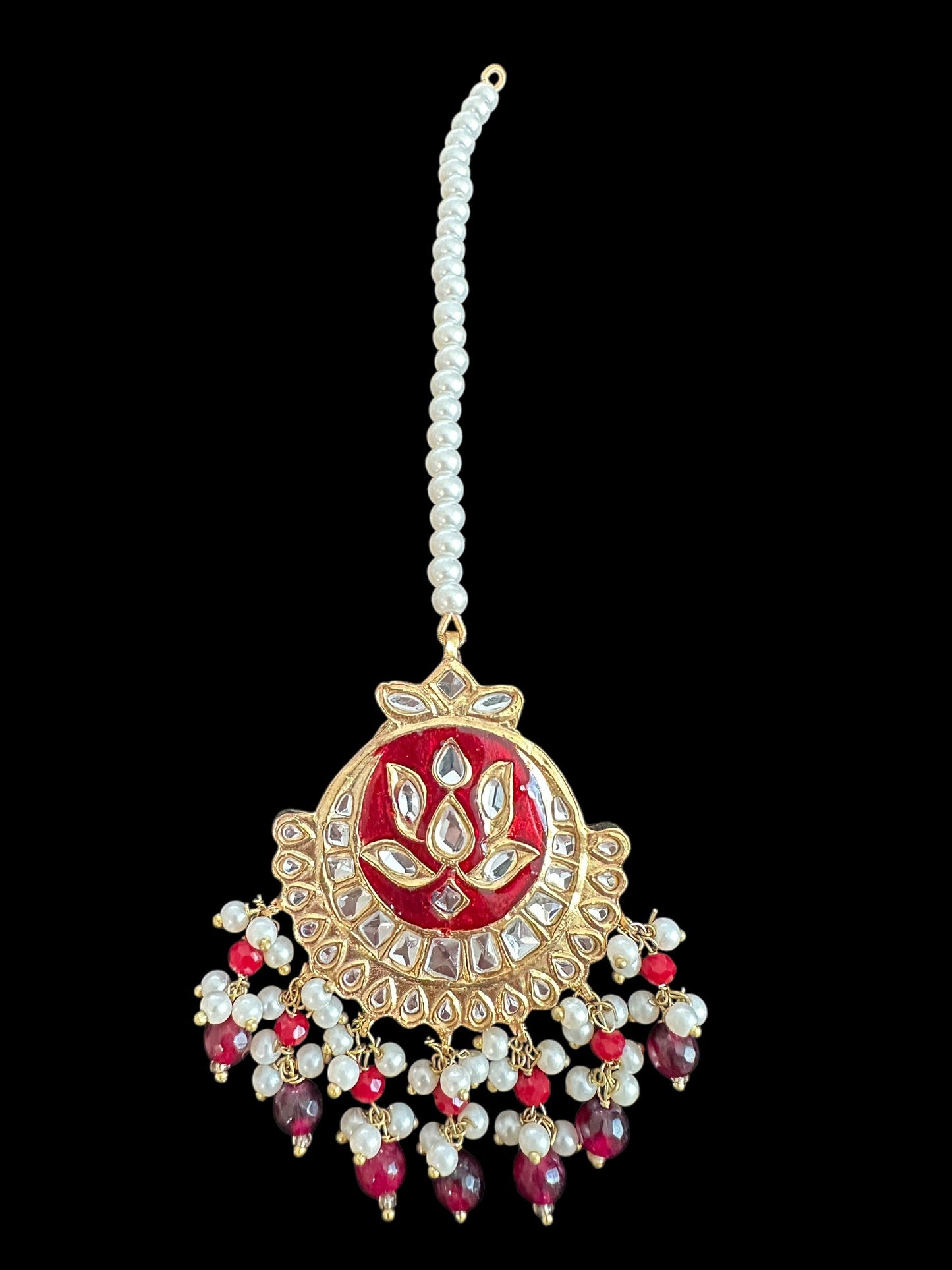 JTK37 kundan jhoomar tika in red meenakari  ( READY TO SHIP )