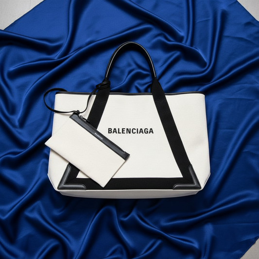 PRE-OWNED Balenciaga Navy Cabas · Canvas & Leather