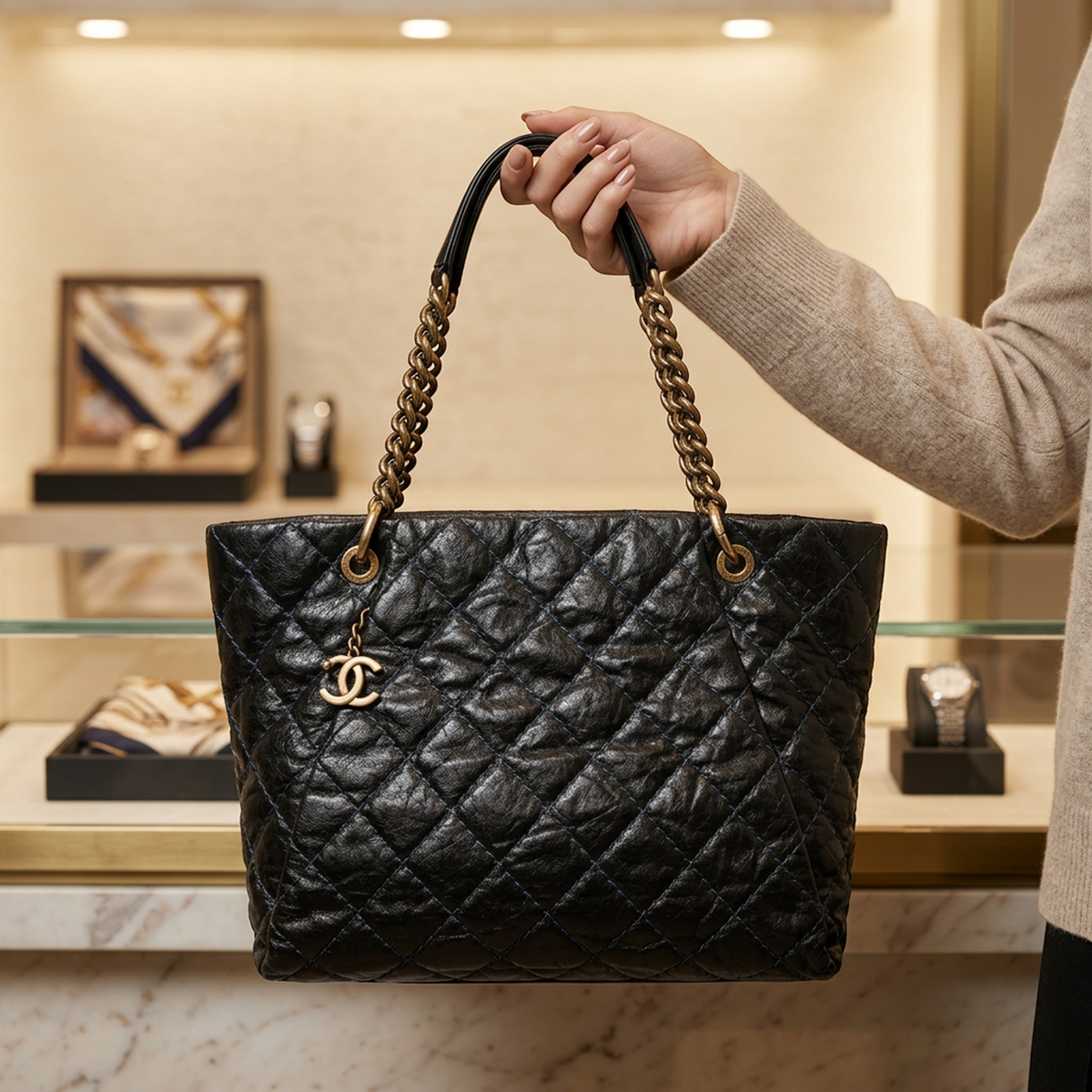 PRE-OWNED Chanel Matelasse Chain · Grained Calfskin