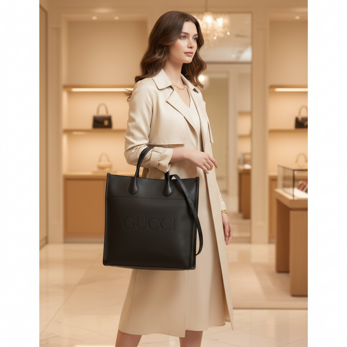 PRE-OWNED Gucci Logo Medium Tote · Leather