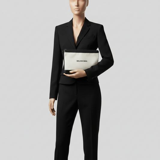 PRE-OWNED Balenciaga Navy Clip · Canvas Clutch