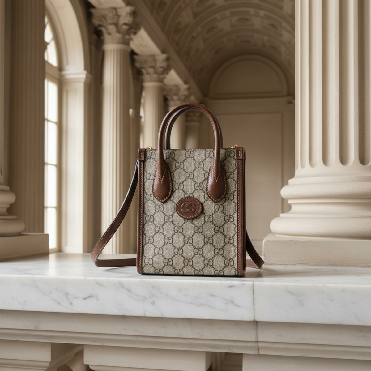 PRE-OWNED Gucci Interlocking G · GG Supreme · Leather