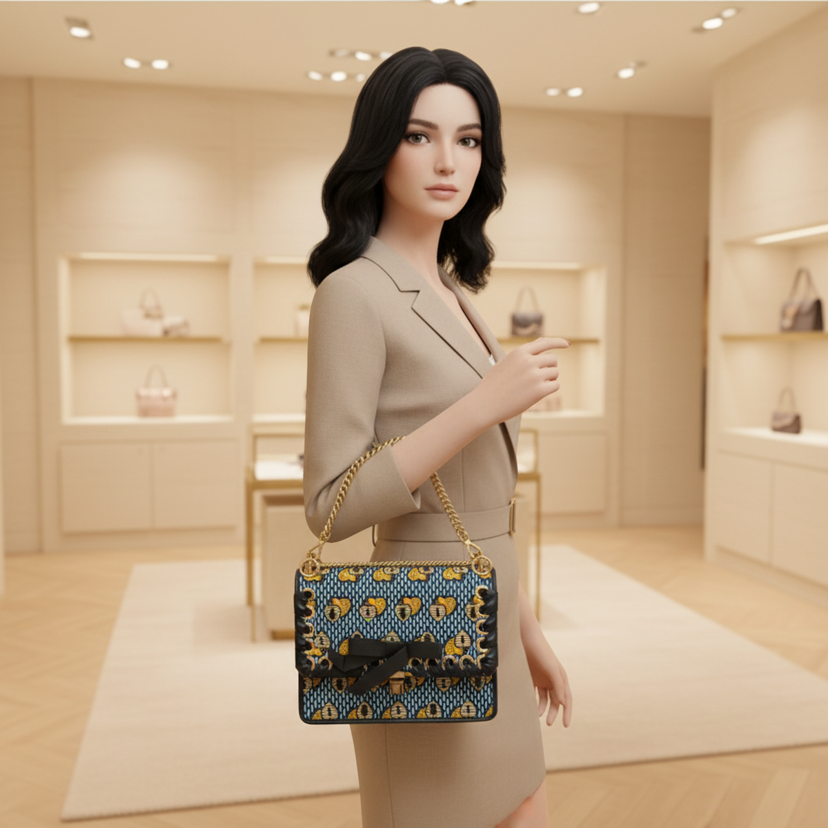 PRE-OWNED Fendi Kan I · Velvet & Leather