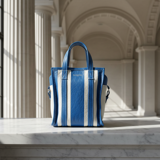 PRE-OWNED Balenciaga Bazar Shopper XS · Striped Leather