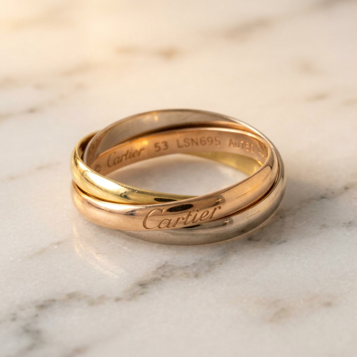 PRE-OWNED Cartier Trinity · Tri-Gold Size 6.25