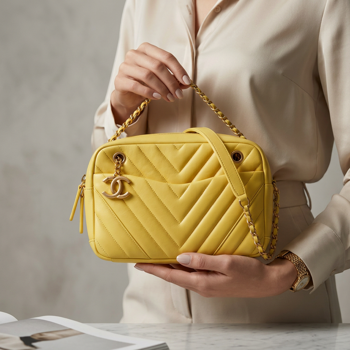 PRE-OWNED Chanel Chevron V-Stitch · Lamb Leather