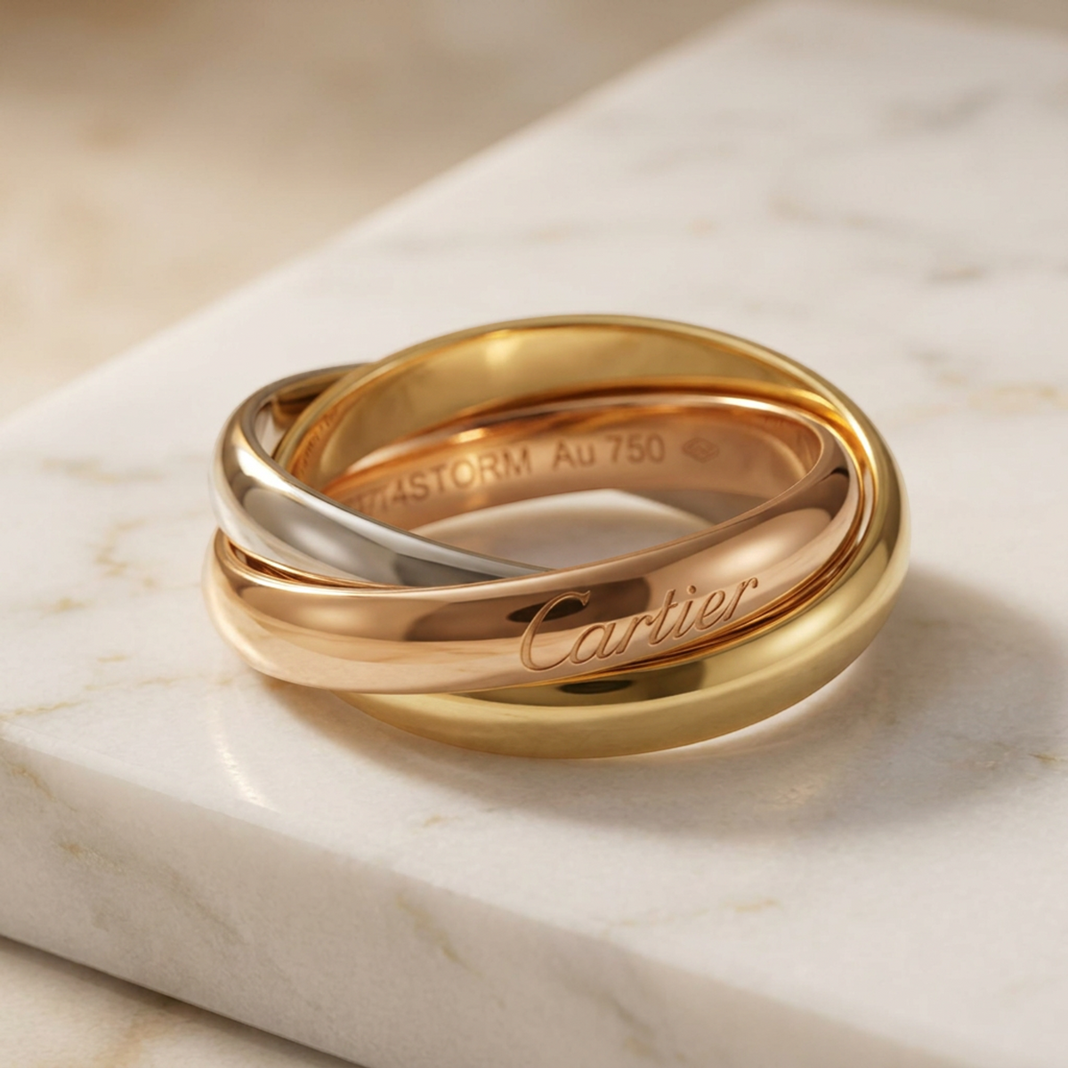 PRE-OWNED Cartier Trinity · Tri-Gold · Diamond Size 4.75