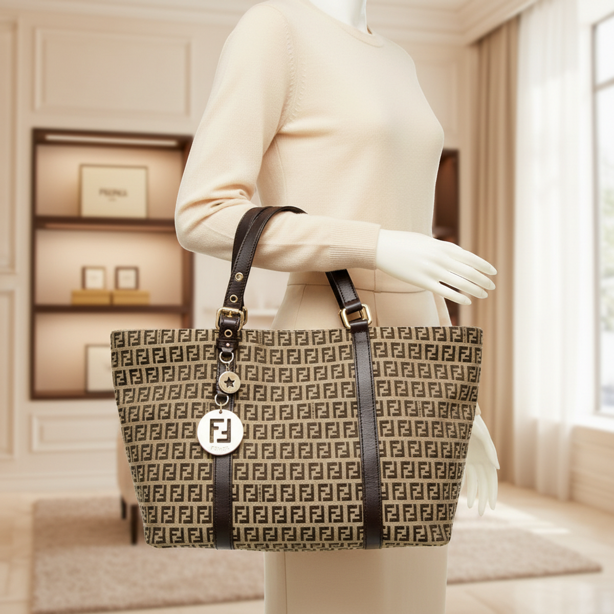 PRE-OWNED Fendi Zucchino · Canvas & Leather Tote