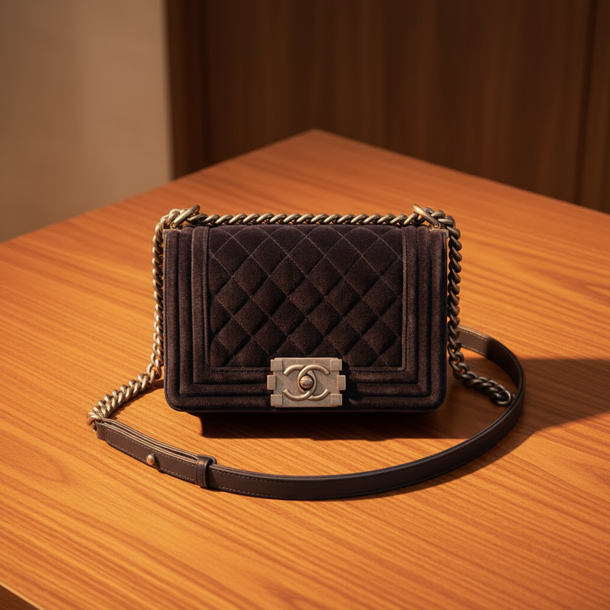 PRE-OWNED Chanel Boy · Velvet · Chain Shoulder Bag