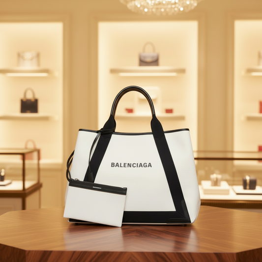PRE-OWNED Balenciaga Navy Cabas M · Canvas