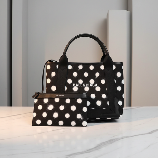 PRE-OWNED Balenciaga Navy Cabas S · Dot Print