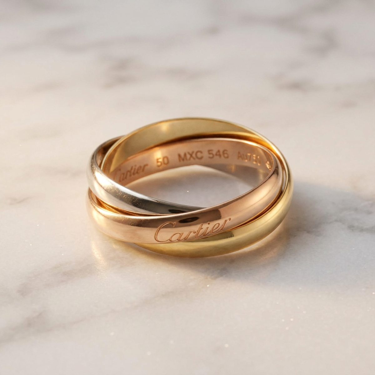 PRE-OWNED Cartier Trinity · Tri-Gold Size 5.25