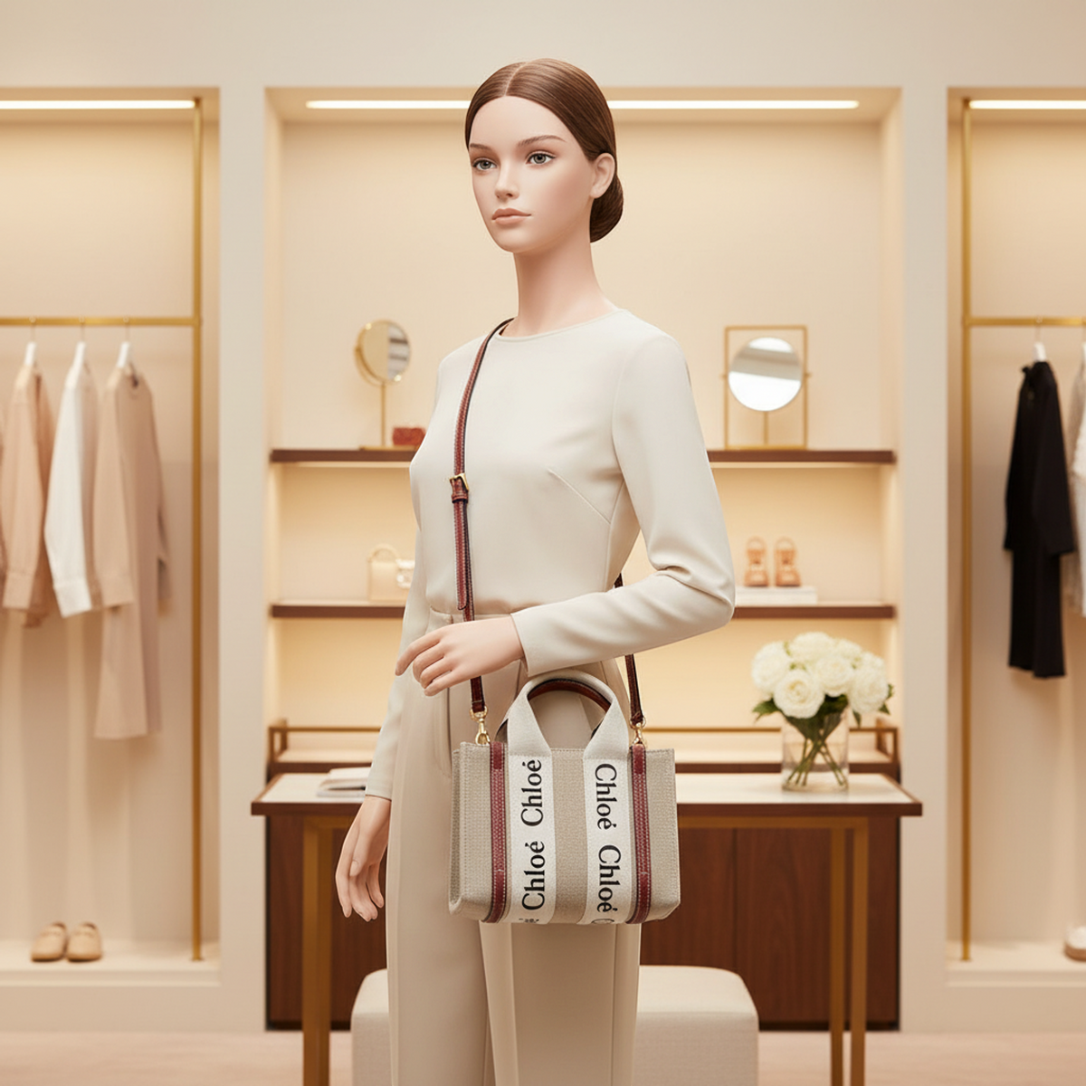 PRE-OWNED Chloé Woody Mini · Linen & Leather