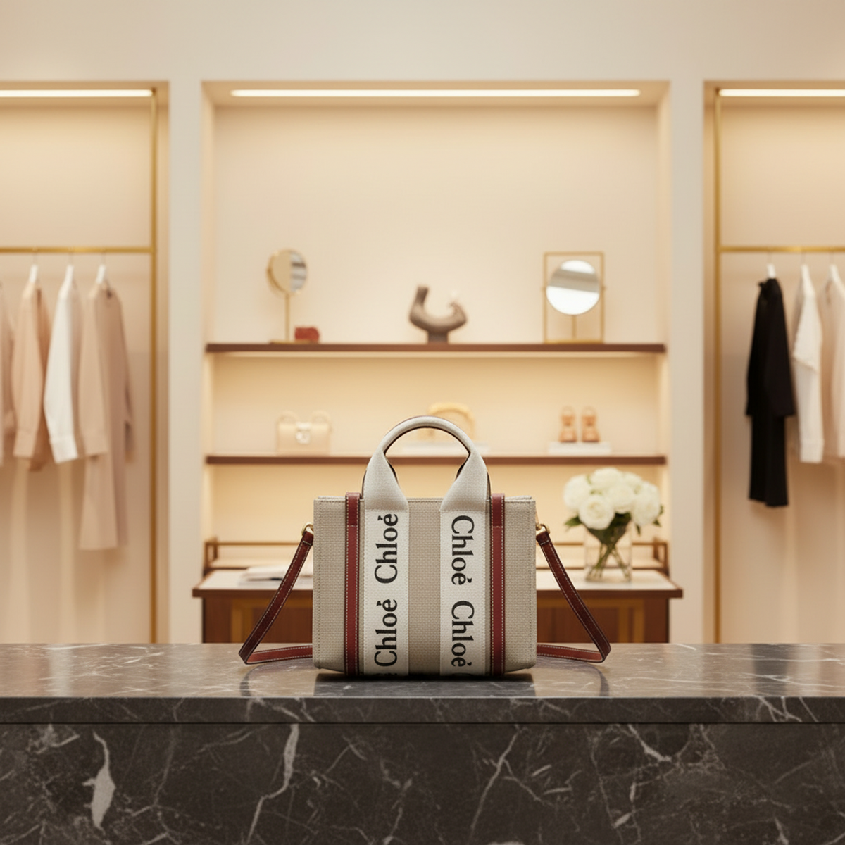 PRE-OWNED Chloé Woody Mini · Linen & Leather