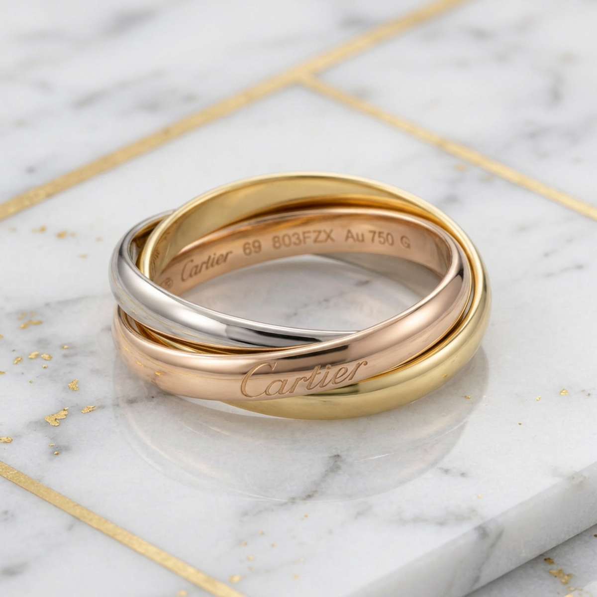 PRE-OWNED Cartier Trinity · Tri-Gold Size 8.75