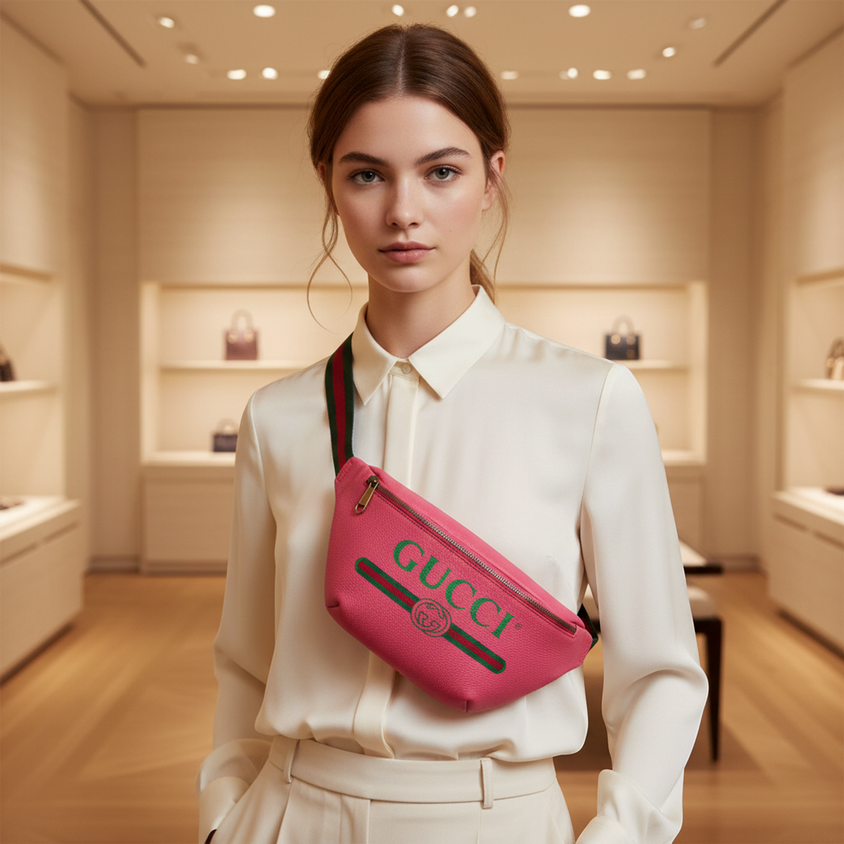 PRE-OWNED Gucci Logo Print · Leather Belt Bag