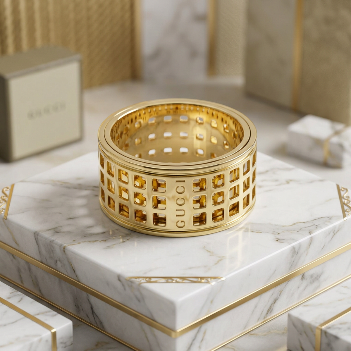 PRE-OWNED Gucci Scroll Wide · 18K Yellow Gold Size 8.25